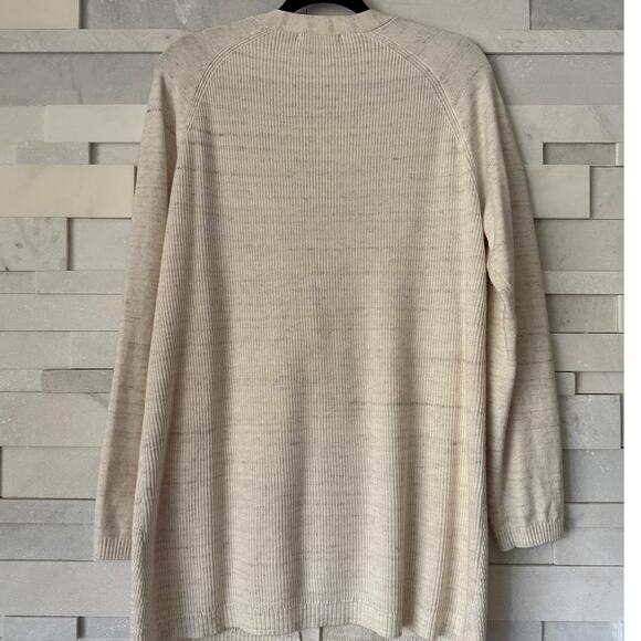LANDS' END 100% Cotton Thermal Knit Longline Cardigan Sweater Cream Space Dye L - Picture 2 of 5